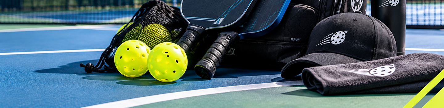 Pickleball equipment on a court